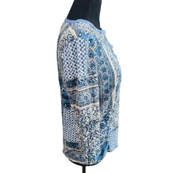 Ralph Lauren LRL Blue Patchwork Print Button-Front Henley Top M 100% Cotton - Picture 4 of 11